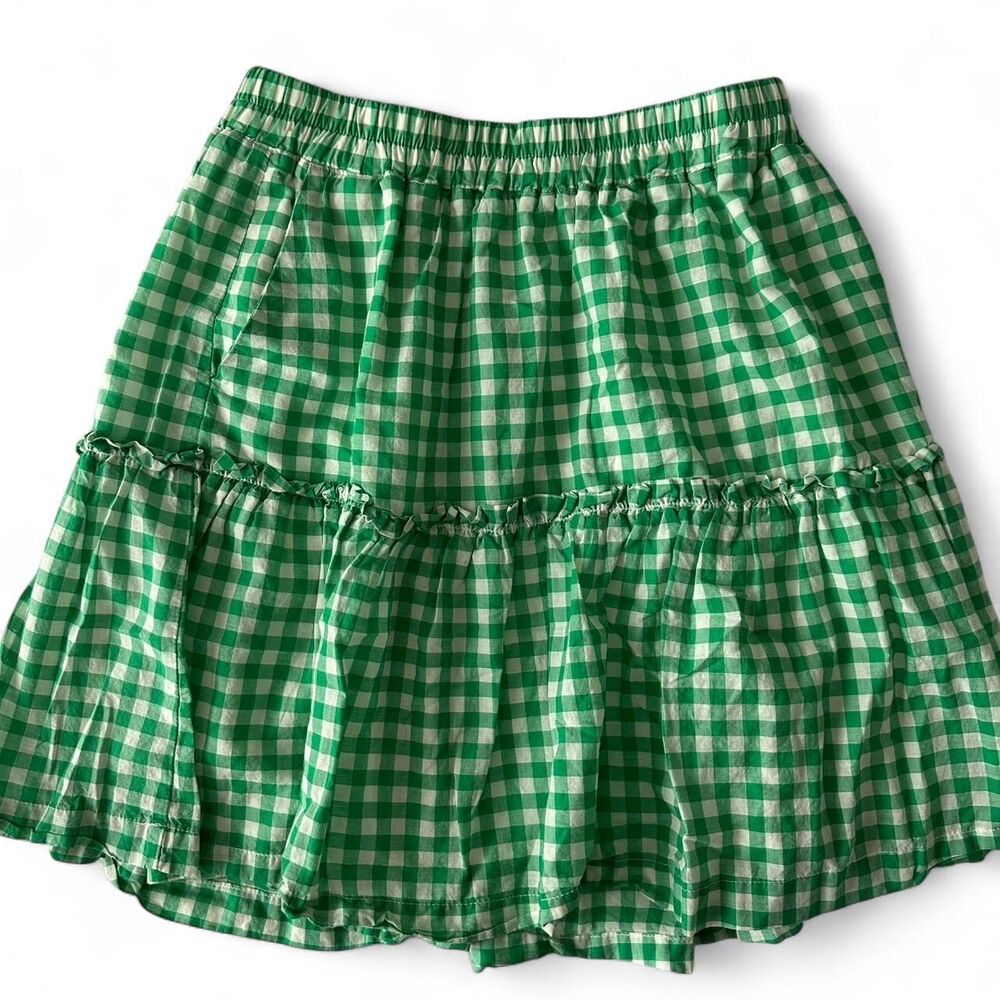 Draper James Green Gingham Tiered A-Line Skirt Small